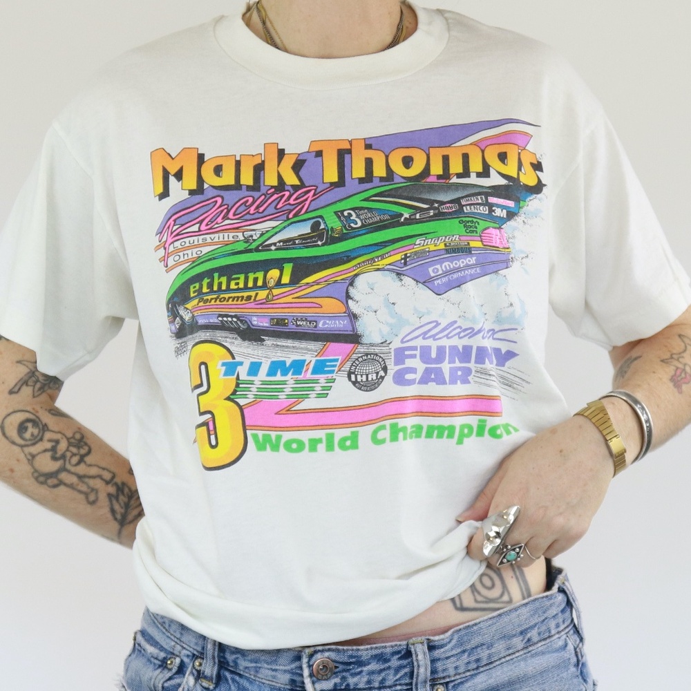 UNISEX 90s - Mark Thomas IHRA Funny Car Vintage T - Shirt - Size Large